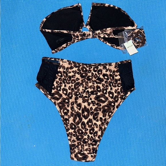 Aerie Leopard Mesh High Cut Cheeky Bikini Bottom & Top Set Size S - Picture 8 of 16